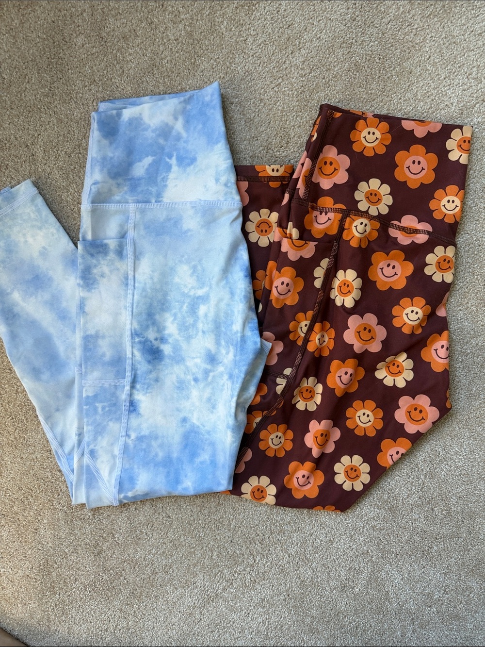 Leggings Bundle Blue Tie-Dye & Smiley Face Floral Leggings - Picture 1 of 5